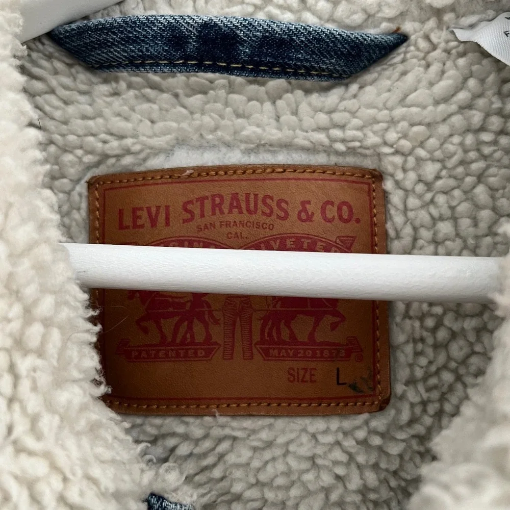 Levi's Men's Light Wash Denim Sherpa-Lined Snap Button 100% Cotton Jacket Size L